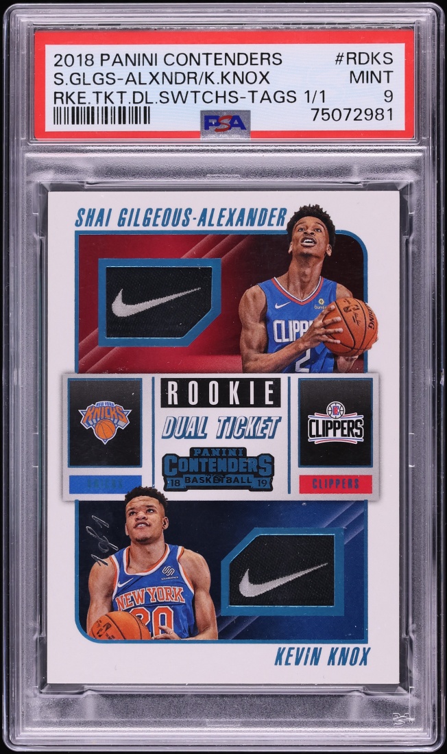 2018 Panini Contenders Shai Gilgeous-Alexander Kevin Knox ROOKIE PATCH 1/1 PSA 9 MINT