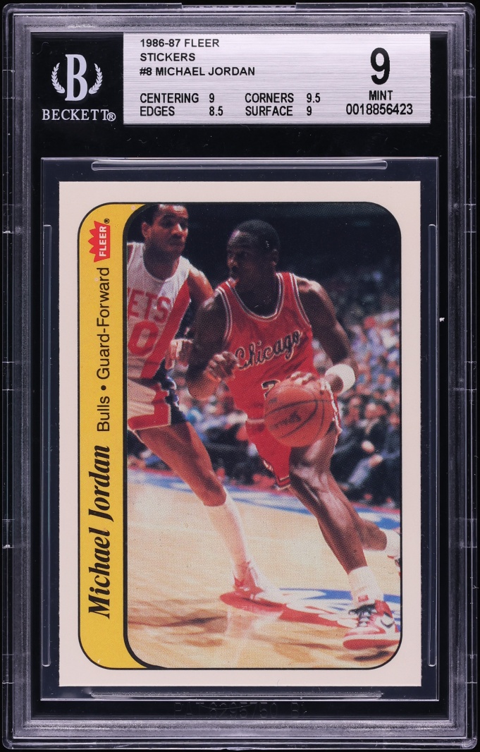 1986 Fleer Sticker Michael Jordan ROOKIE #8 BGS 9 MINT