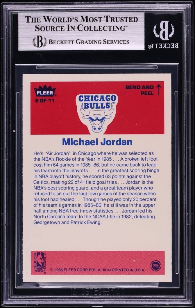 1986 Fleer Sticker Michael Jordan ROOKIE #8 BGS 9 MINT