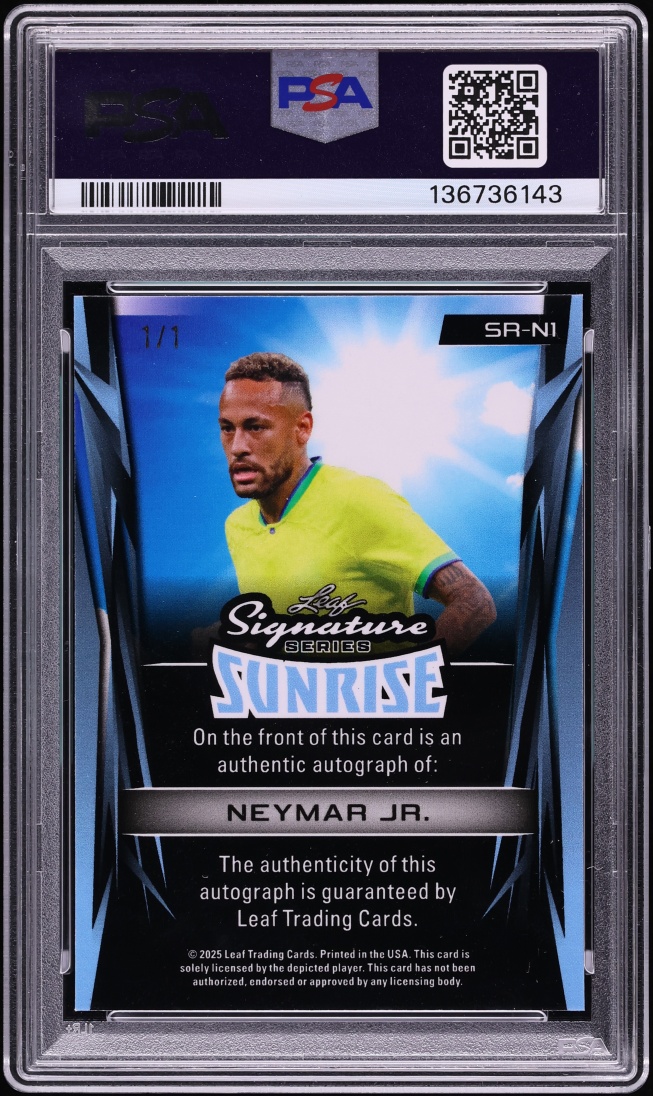 2025 Leaf Signature Series Sunrise Kaleidoscope Neymar Jr. AUTO DNA 10 1/1 #SRN1 PSA AUTH