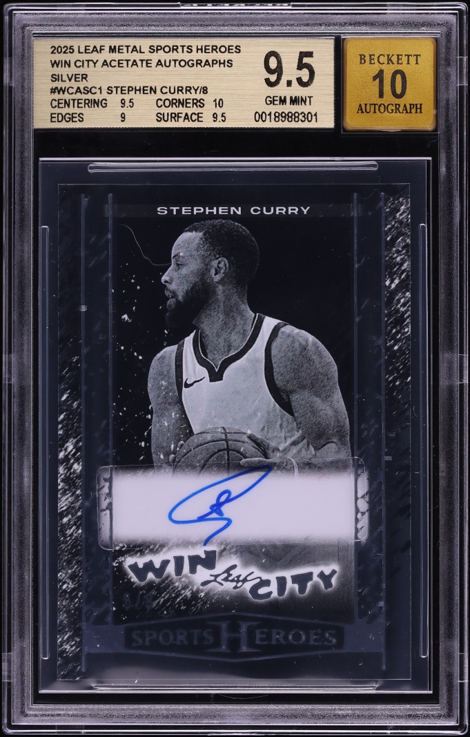 2025 Leaf Metal Sports Heroes Win City Acetate Silver Stephen Curry AUTO /8 #WCASC1 BGS 9.5 GEM