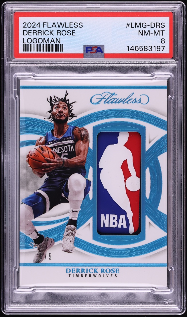 2024 Panini Flawless Derrick Rose NBA LOGOMAN PATCH 1/5 #LMG-DRS PSA 8 NM-MT