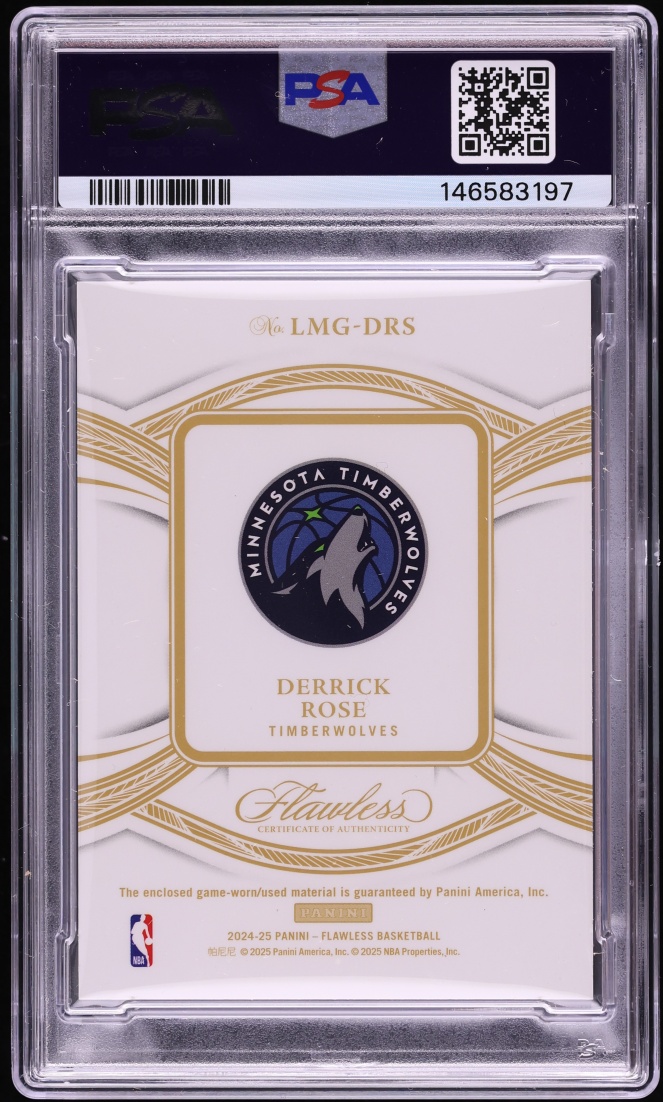 2024 Panini Flawless Derrick Rose NBA LOGOMAN PATCH 1/5 #LMG-DRS PSA 8 NM-MT