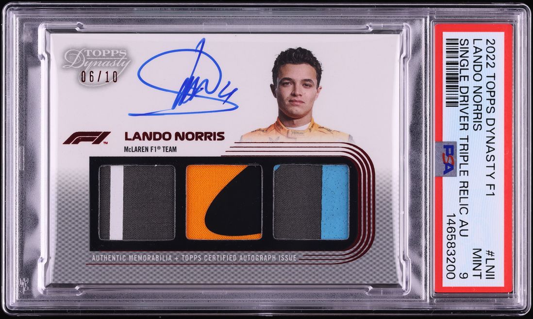 2022 Topps Dynasty Formula 1 Single Driver Triple Lando Norris PATCH AUTO /10 #LNII PSA 9 MINT