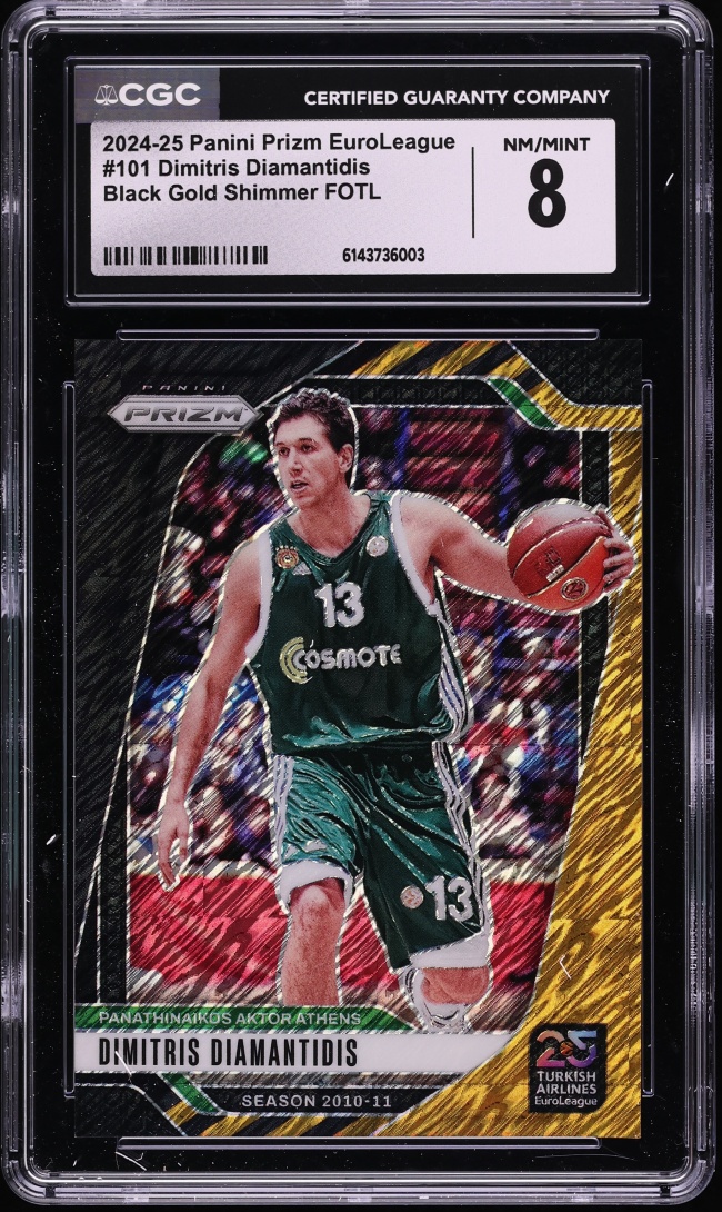 2024 Panini Prizm EuroLeague Black Gold Shimmer FOTL Dimitris Diamantidis 8/8 #101 CGC 8 NM-MT