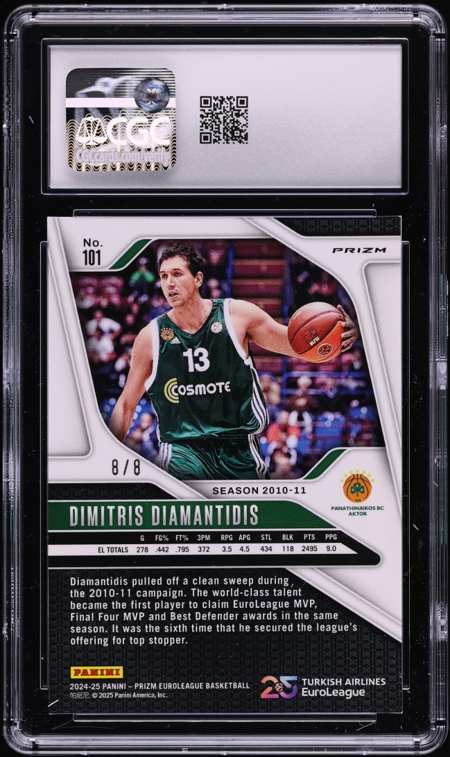 2024 Panini Prizm EuroLeague Black Gold Shimmer FOTL Dimitris Diamantidis 8/8 #101 CGC 8 NM-MT