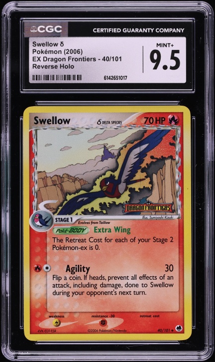 2006 Pokemon EX Dragon Frontiers Reverse Holo Swellow #40 CGC 9.5 MINT+