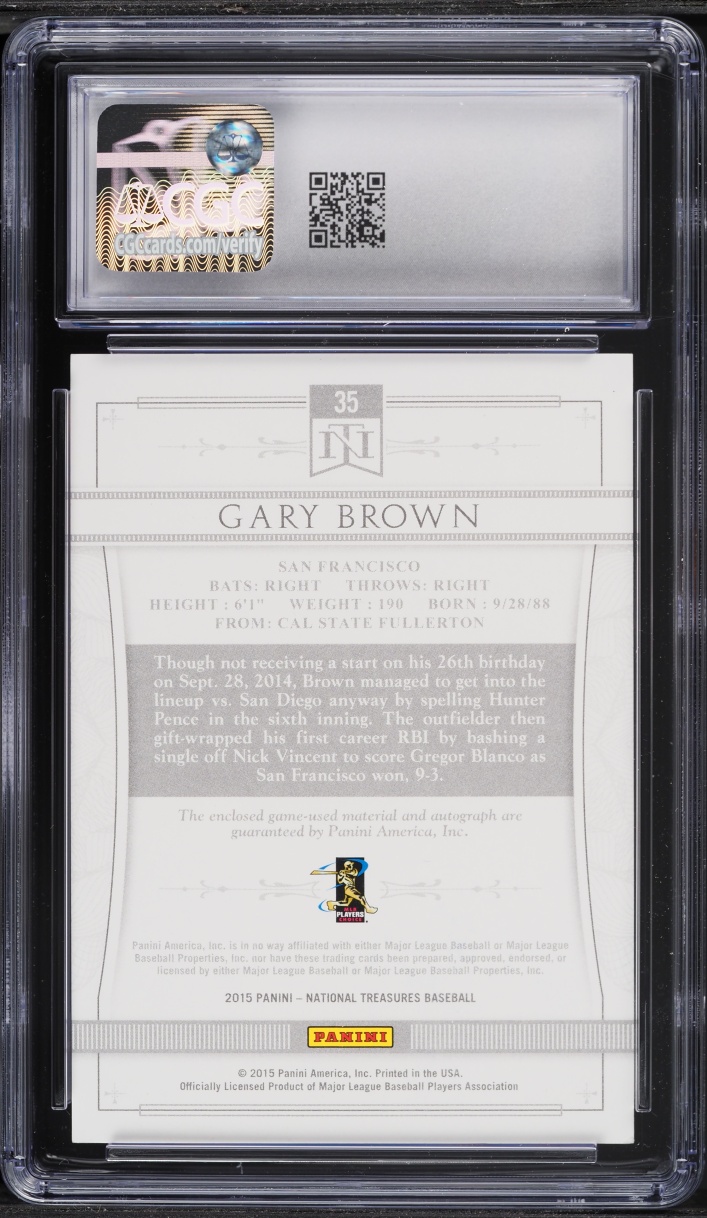 2015 National Treasures Silhouette Gold Gary Brown ROOKIE PATCH AUTO /23 #35 CGC 8.5 NM-MT+