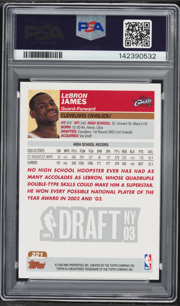 2003 Topps Basketball LeBron James ROOKIE #221 PSA 9 MINT