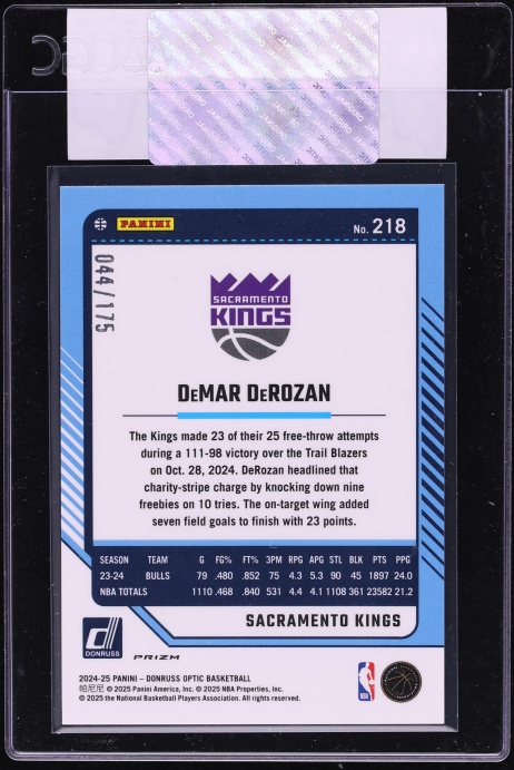 2024 Donruss Optic Hyper Blue DeMar DeRozan /175 #218 CGC AUTH
