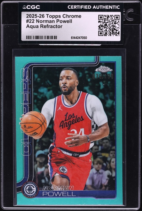2025 Topps Chrome Aqua Refractor Norman Powell /199 #22 CGC AUTH