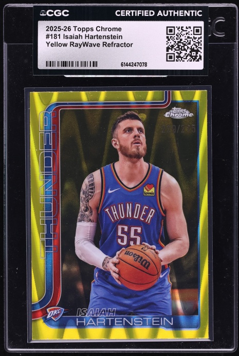 2025 Topps Chrome Yellow RayWave Refractor Isaiah Hartenstein /275 #181 CGC AUTH