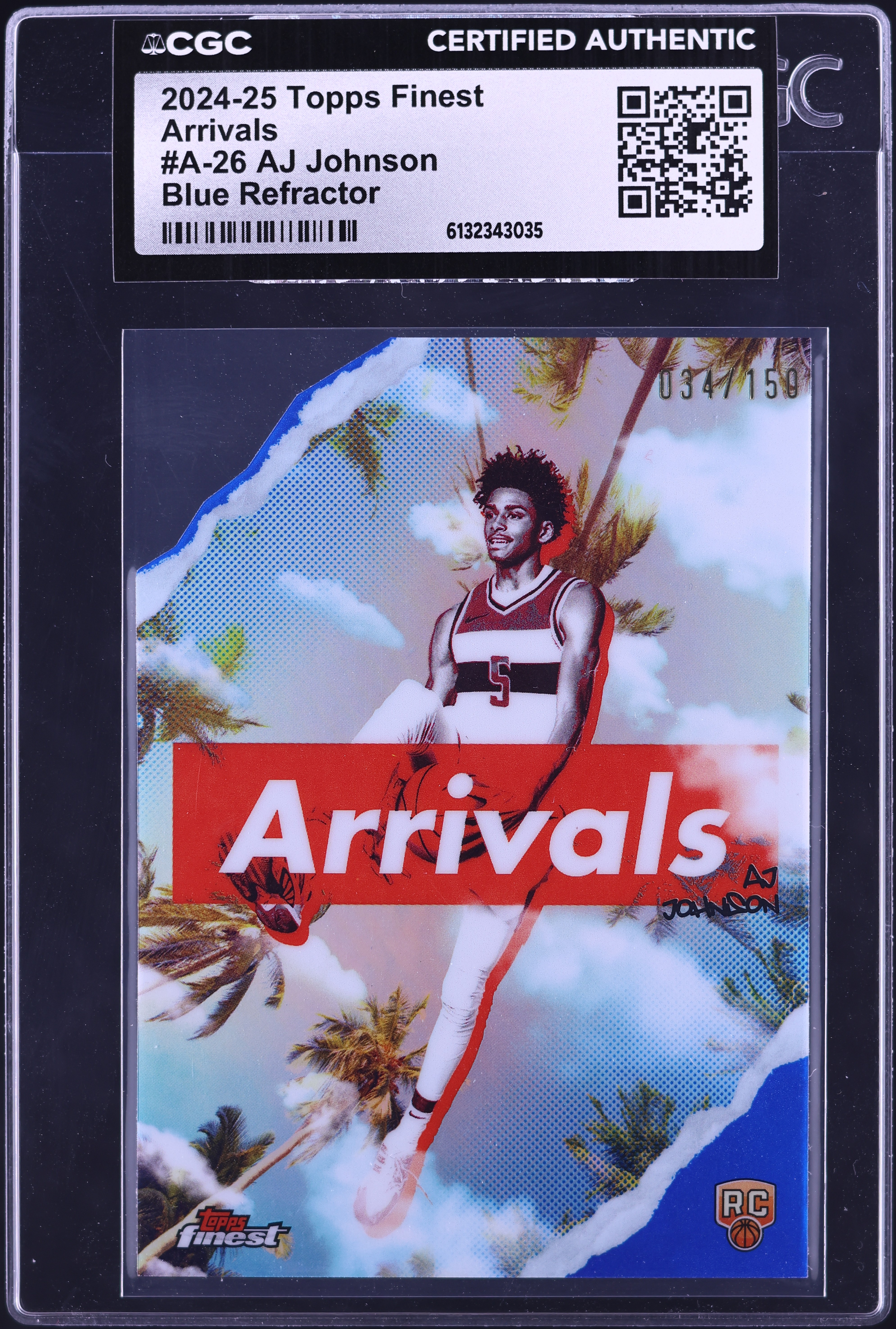 2024 Topps Finest Basketball Blue Refractor AJ Johnson #A-26 CGC AUTH
