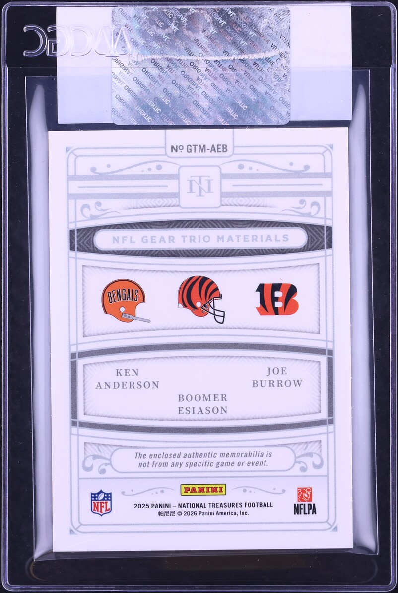 2025 National Treasures NFL Gear Trio Ken Anderson Boomer Esiason Joe Burrow PATCH /99 CGC AUTH