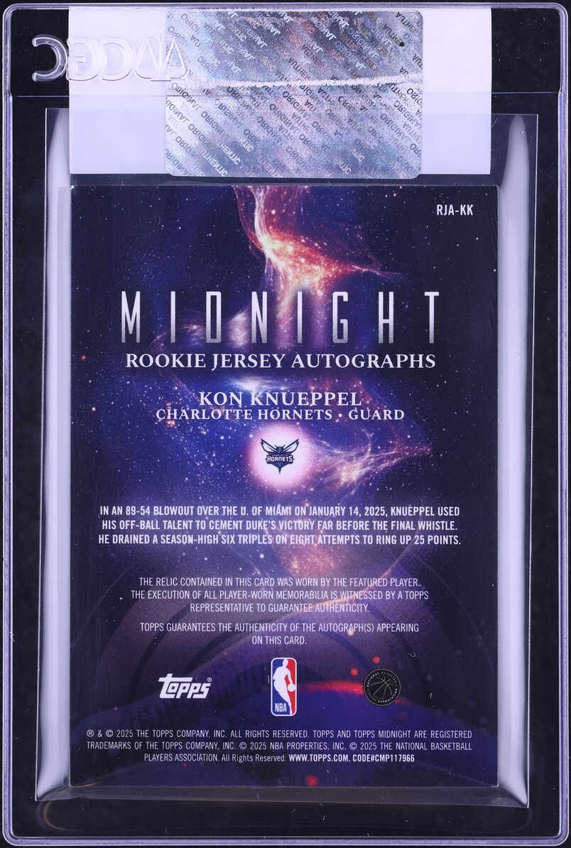 2025 Topps Midnight Jersey Moonrise Kon Knueppel ROOKIE PATCH AUTO /25 #RJA-KK CGC AUTH