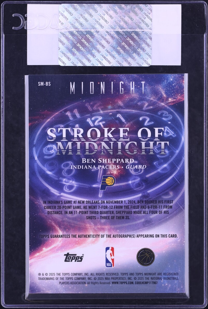 2025 Topps Stroke Of Midnight Twilight Ben Sheppard AUTO /199 #SM-BS CGC AUTH