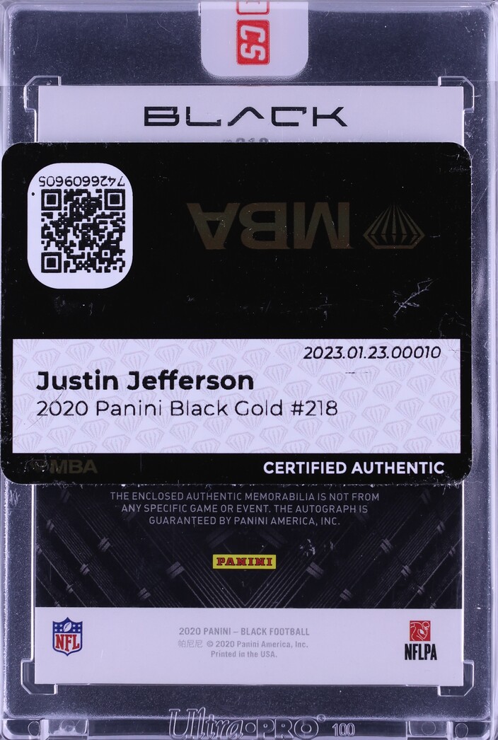 2020 Panini Black Gold Justin Jefferson ROOKIE PATCH AUTO /10 #218 MBA AUTH