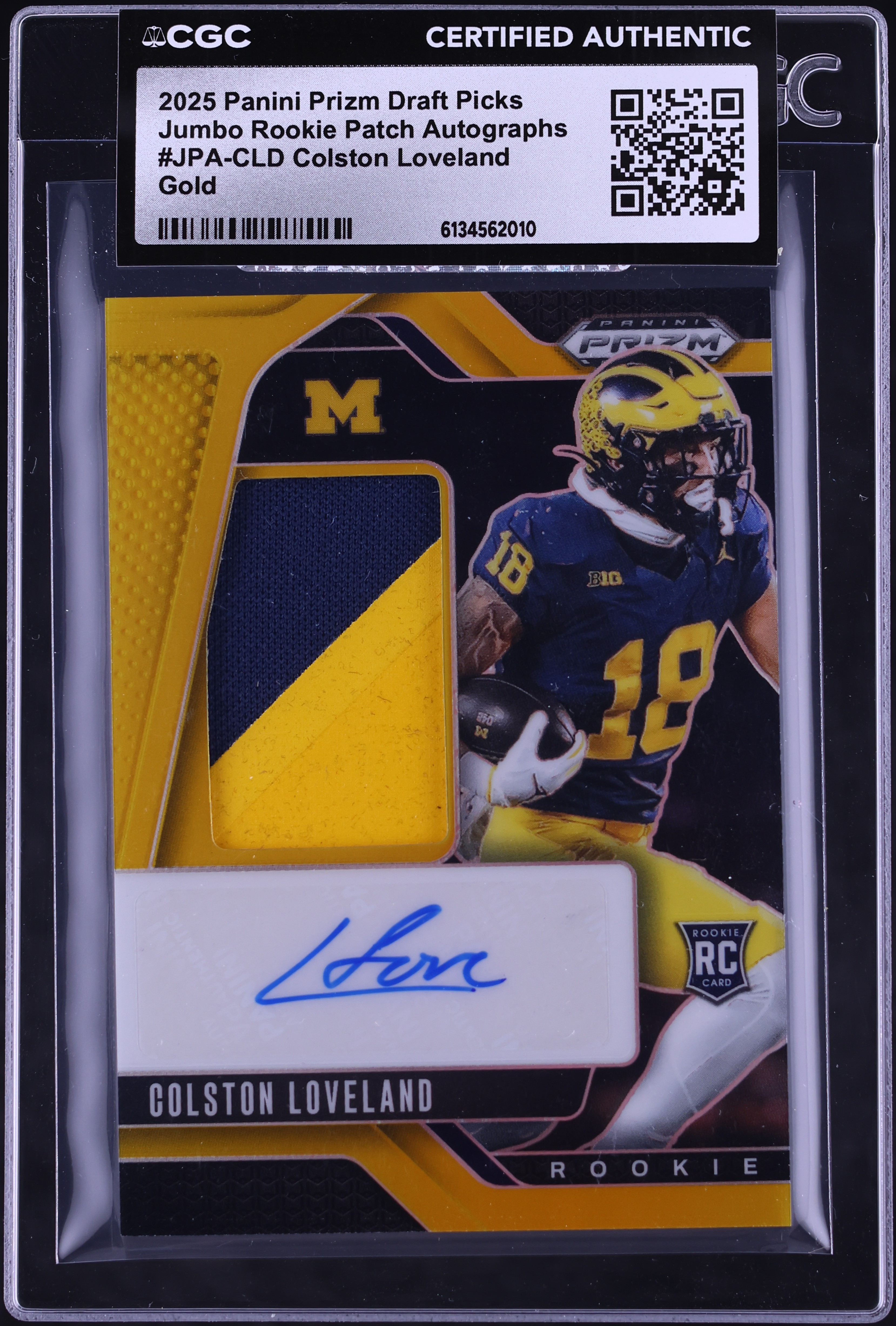 2025 Panini Prizm Draft Picks Football Gold Colston Loveland #JPA-CLD CGC AUTH