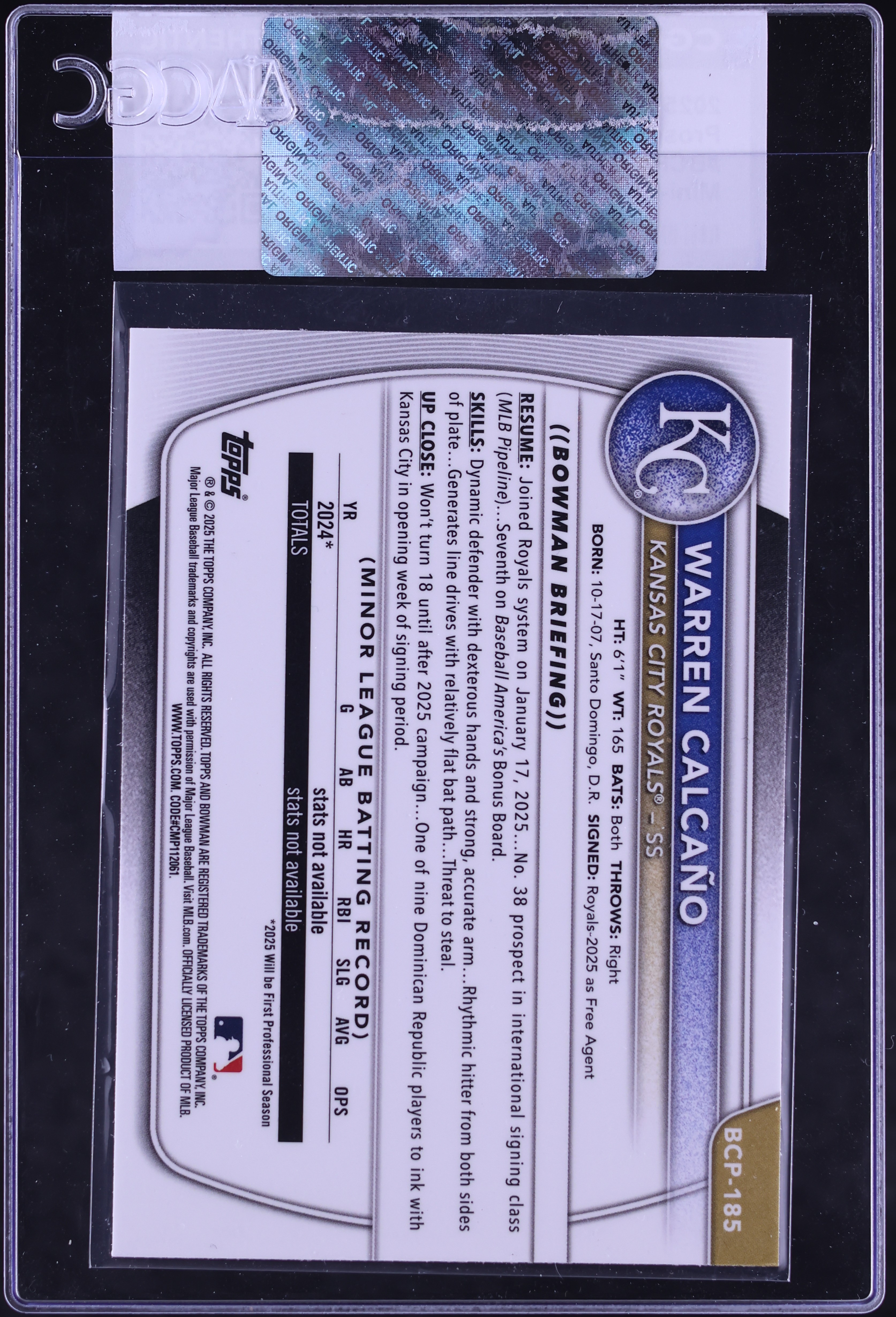 2025 Bowman Chrome Mini Diamond Refractor Warren Calcano PROSPECT 