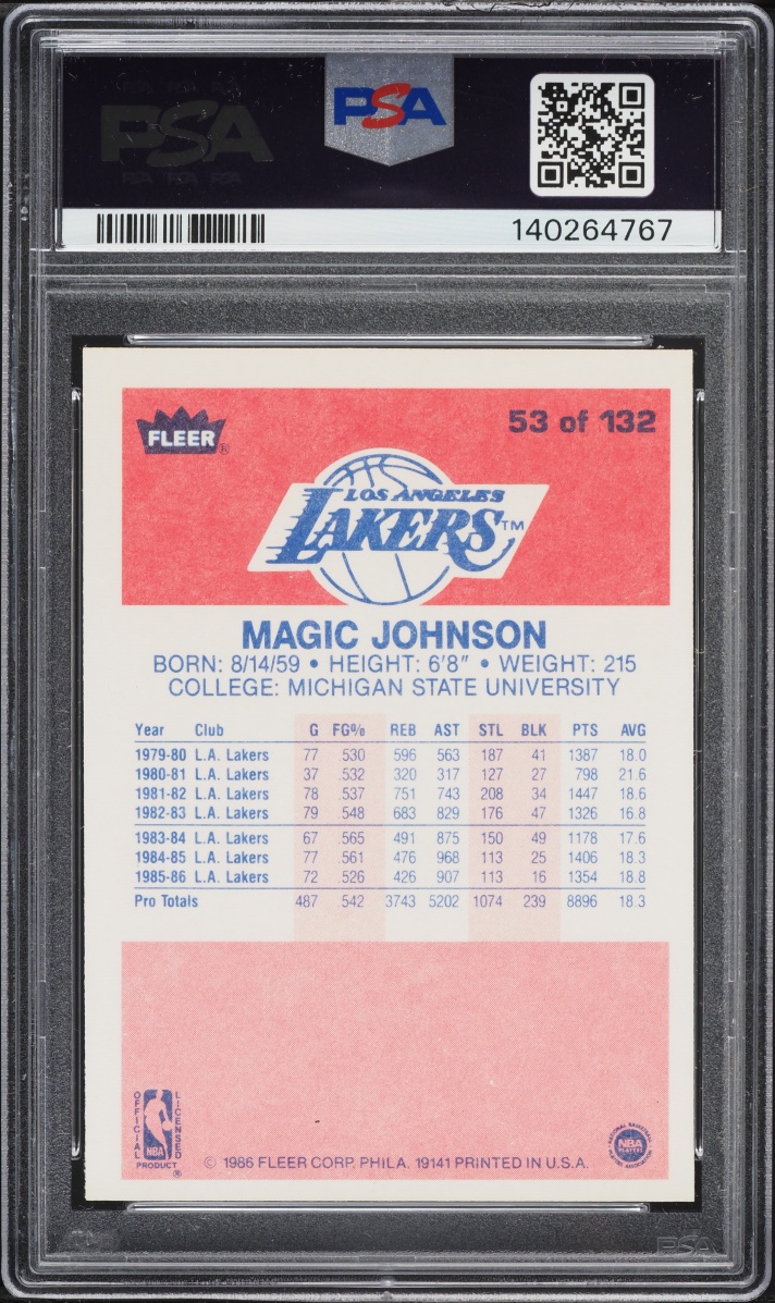 1986 Fleer Basketball Magic Johnson #53 PSA 7 NRMT