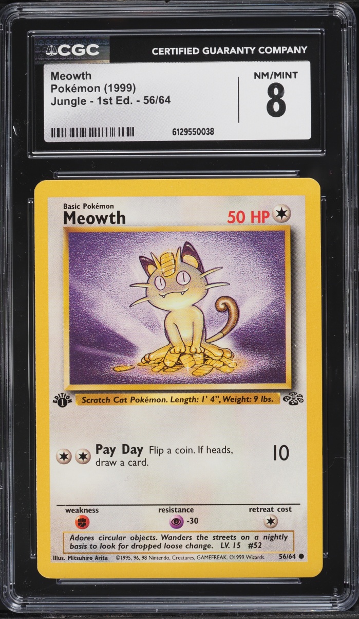 1999 Pokemon Jungle 1st Edition Meowth #56 CGC 8 NM-MT
