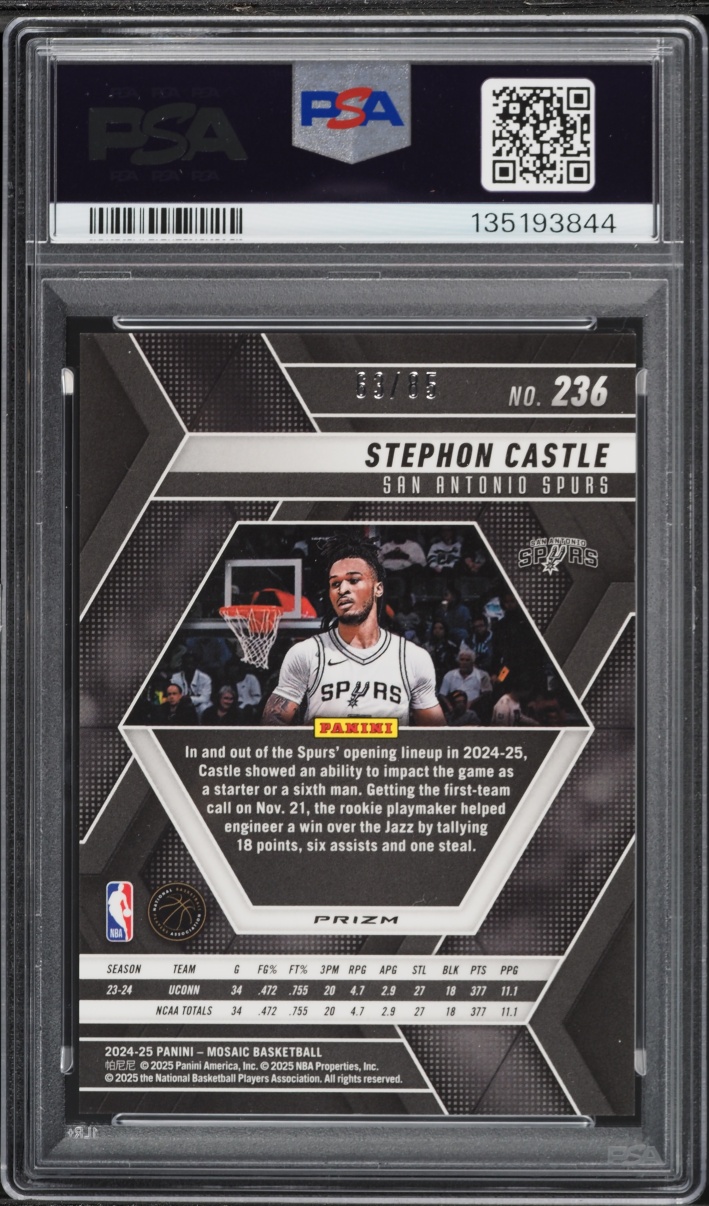 2024 Panini Mosaic Blue Fast Break Stephon Castle ROOKIE /85 #236 PSA 10 GEM MINT