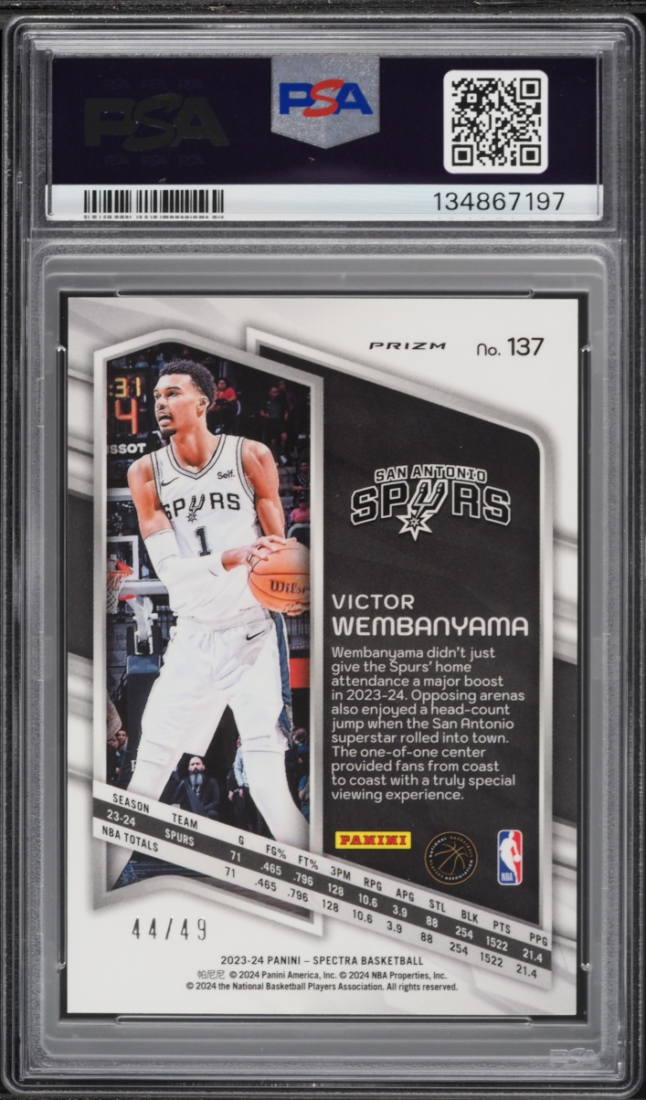 2023 Panini Spectra Red & Yellow International Victor Wembanyama ROOKIE /49 #137 PSA 9 MINT