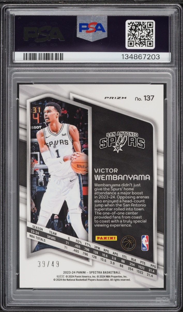 2023 Panini Spectra Red & Yellow International Victor Wembanyama ROOKIE /49 #137 PSA 9 MINT