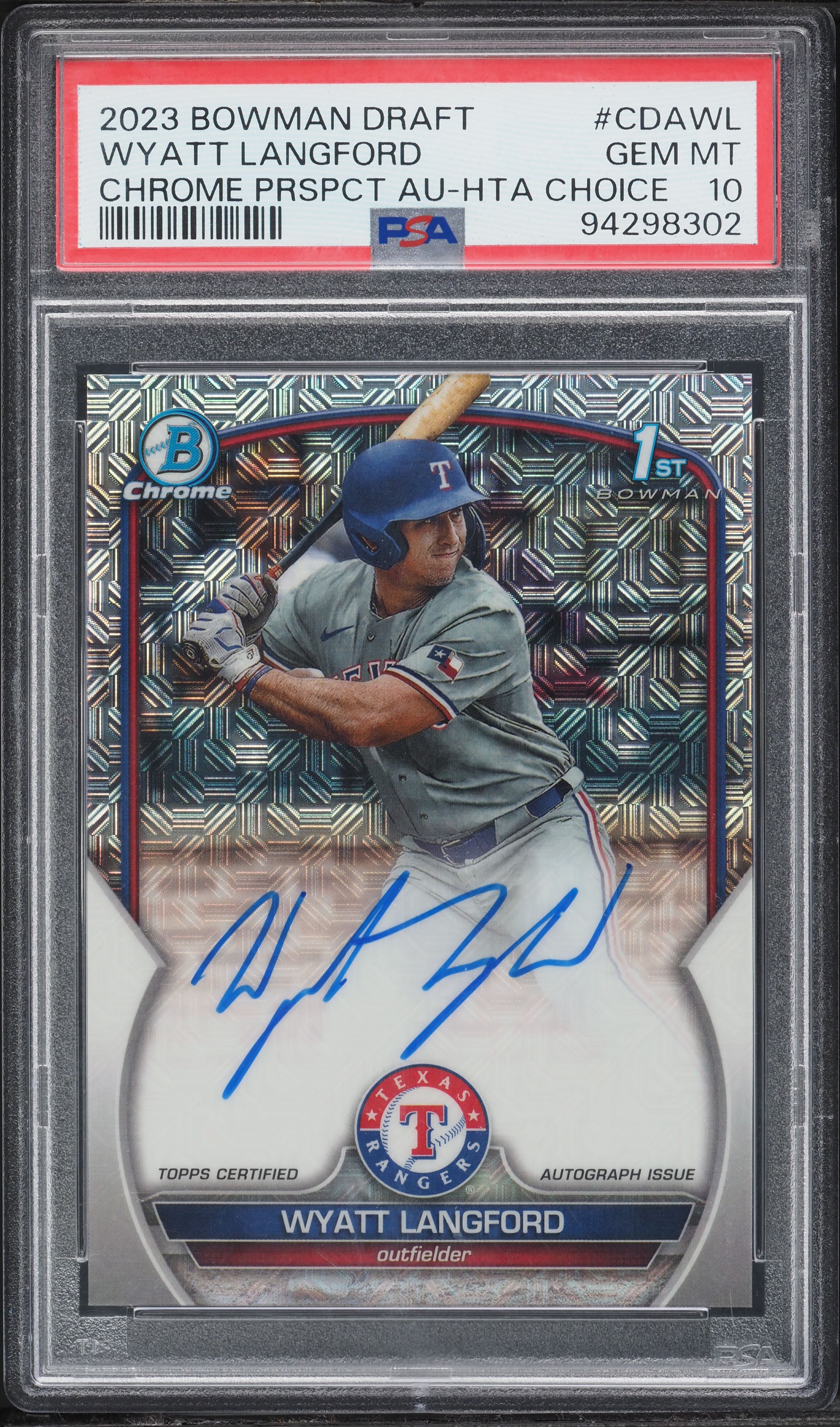 2023 Bowman Chrome Draft HTA Choice Wyatt Langford PROSPECT AUTO 