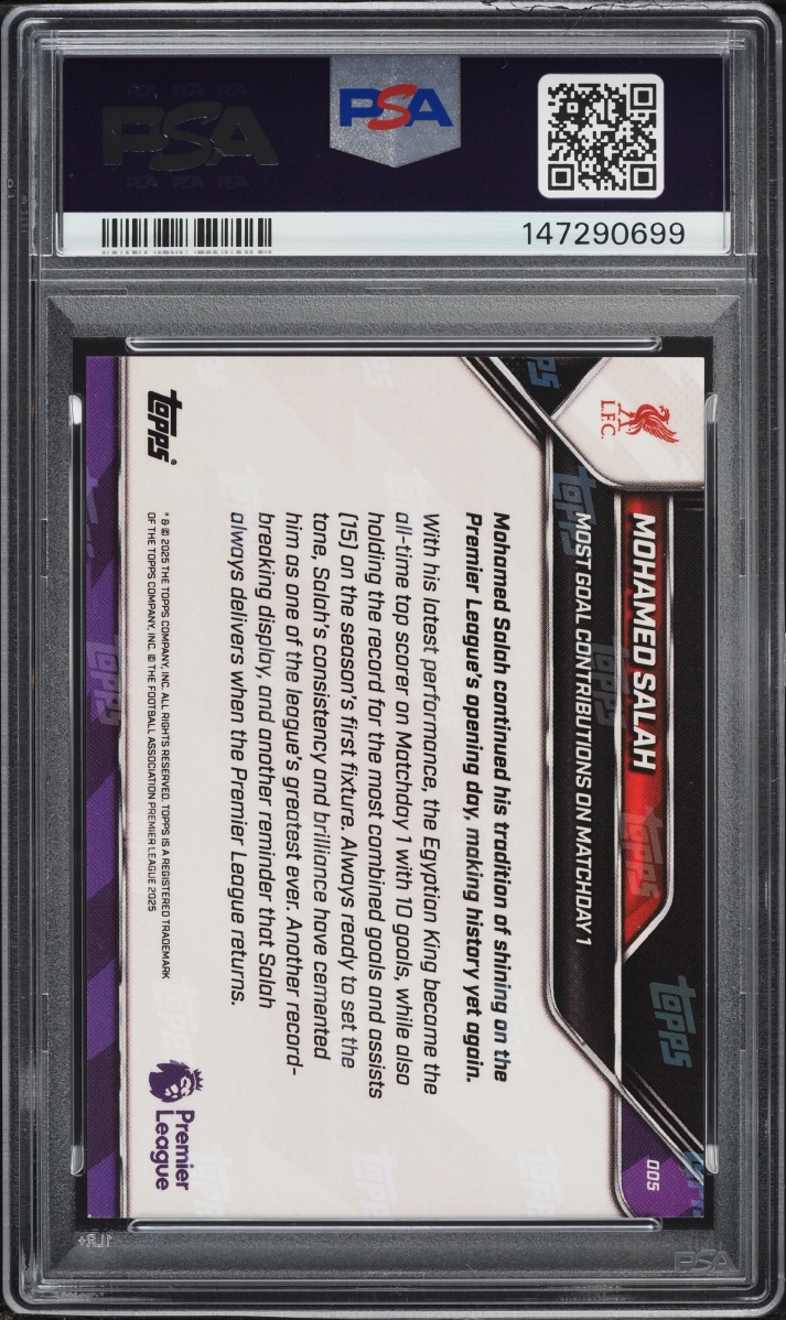 2025 Topps Now Premier League Orange Foil Mohamed Salah /25 #5 PSA 9 MINT