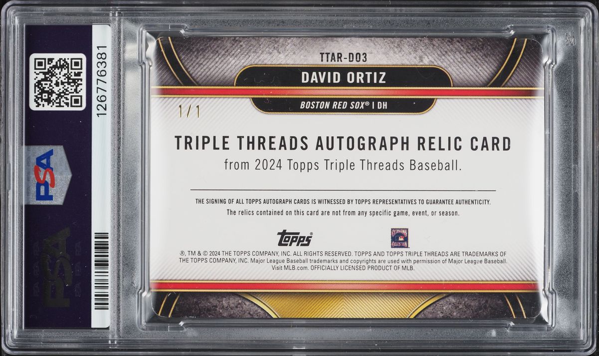 2024 Topps Triple Threads Relics Yellow David Ortiz PATCH AUTO DNA 9 1/1 #TTAR-D03 PSA AUTH