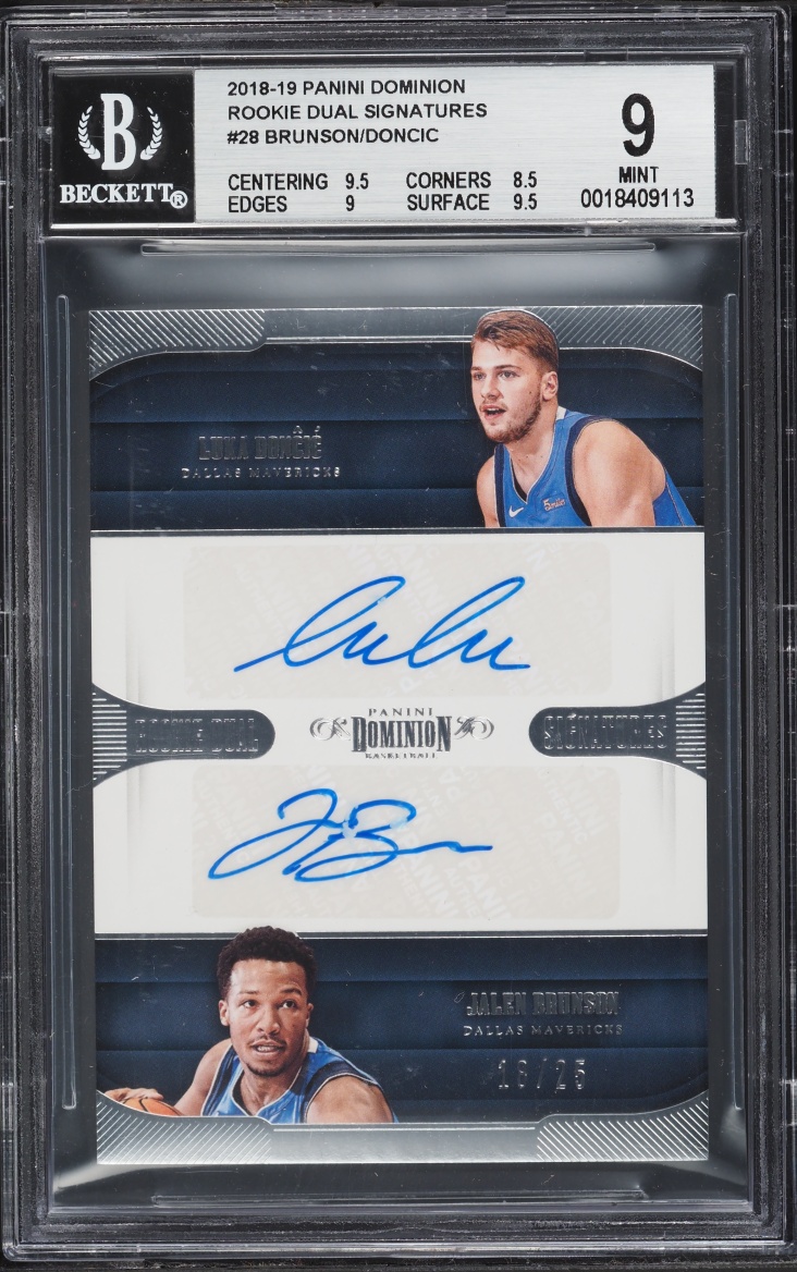 2018 Panini Dominion Dual Jalen Brunson & Luka Doncic ROOKIE AUTO /25 #RD-LJ BGS 9 MINT
