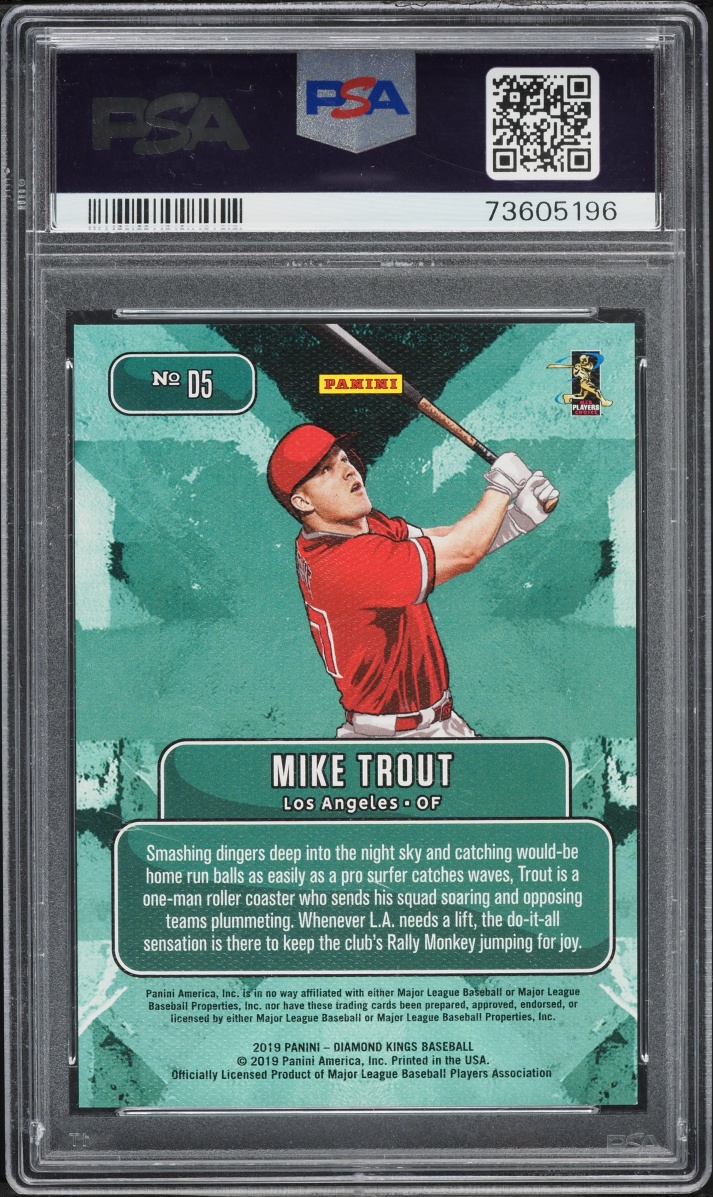 2019 Panini Diamond Kings Downtown Mike Trout #D5 PSA 10 GEM MINT