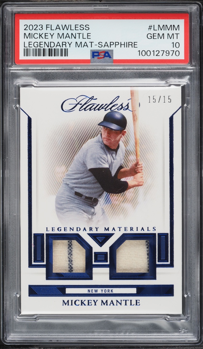 2023 Panini Flawless Legendary Materials Sapphire Mickey Mantle PATCH 15/15 #LM-MM PSA 10 GEM