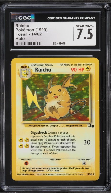 1999 Pokemon Fossil 1st Edition Holo Raichu #14 PSA 8 NM-MT on Fanatics  Collect