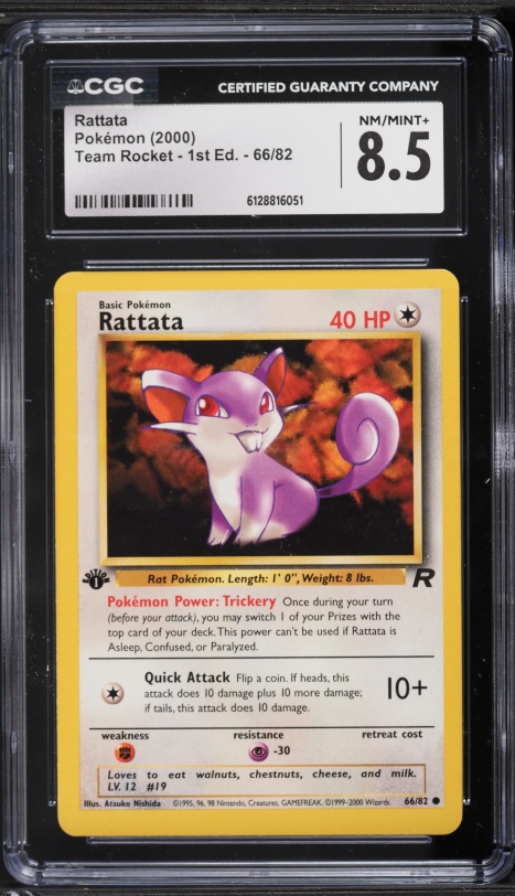 2000 Pokemon Team Rocket 1st Edition Rattata #66 CGC 8.5 NM-MT+