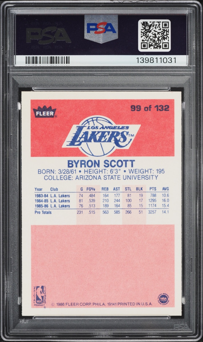 1986 Fleer Basketball Byron Scott ROOKIE #99 PSA 7 NRMT