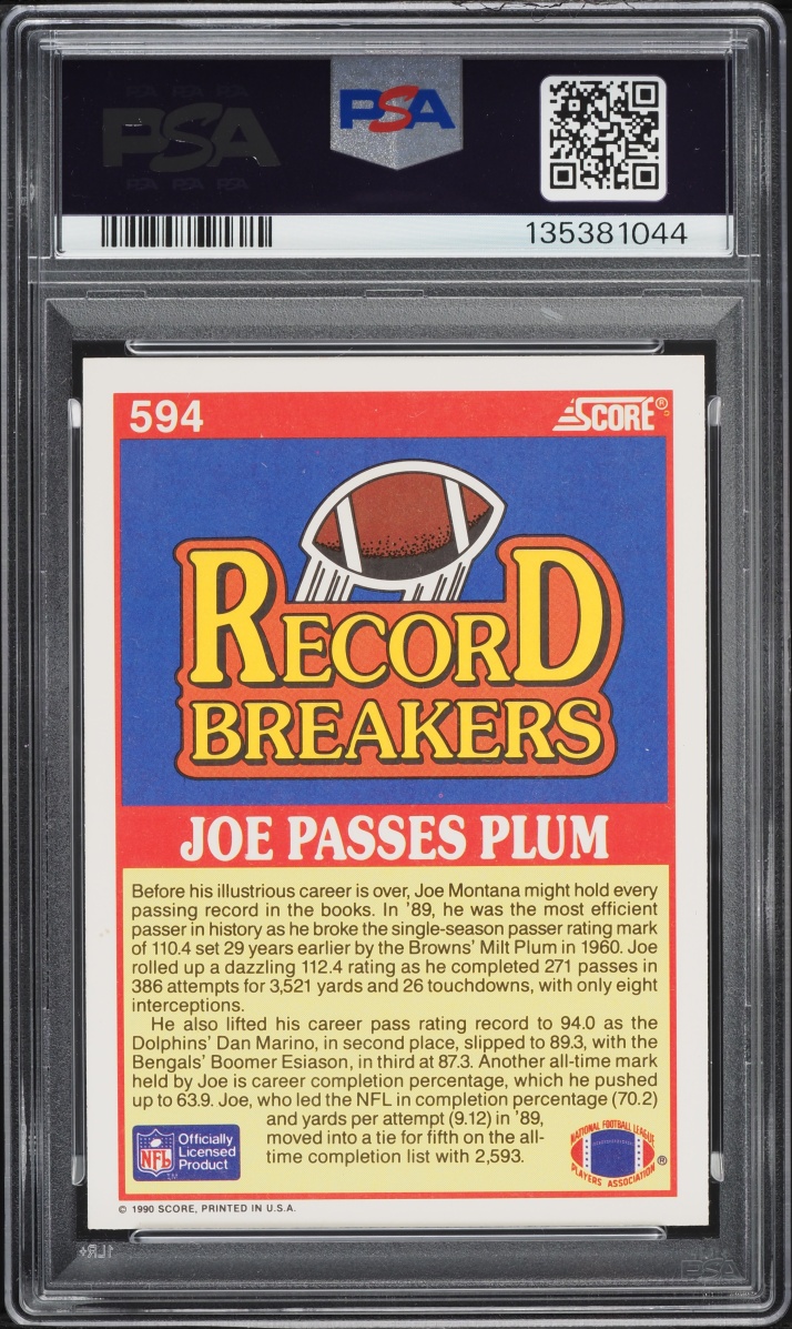 1990 Score Football Record Breakers Joe Montana #594 PSA 9 MINT