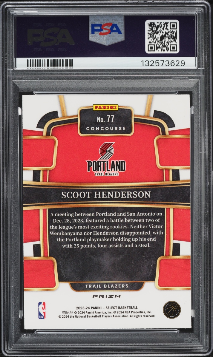 2023 Select Concourse Tiger Prizm Scoot Henderson ROOKIE #77 PSA 10 GEM MINT