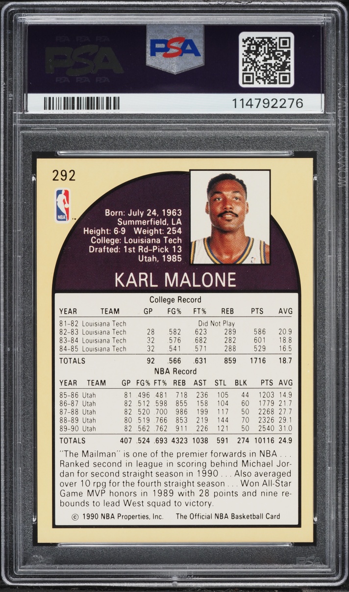 1990 Hoops Karl Malone #292 PSA 7 NRMT