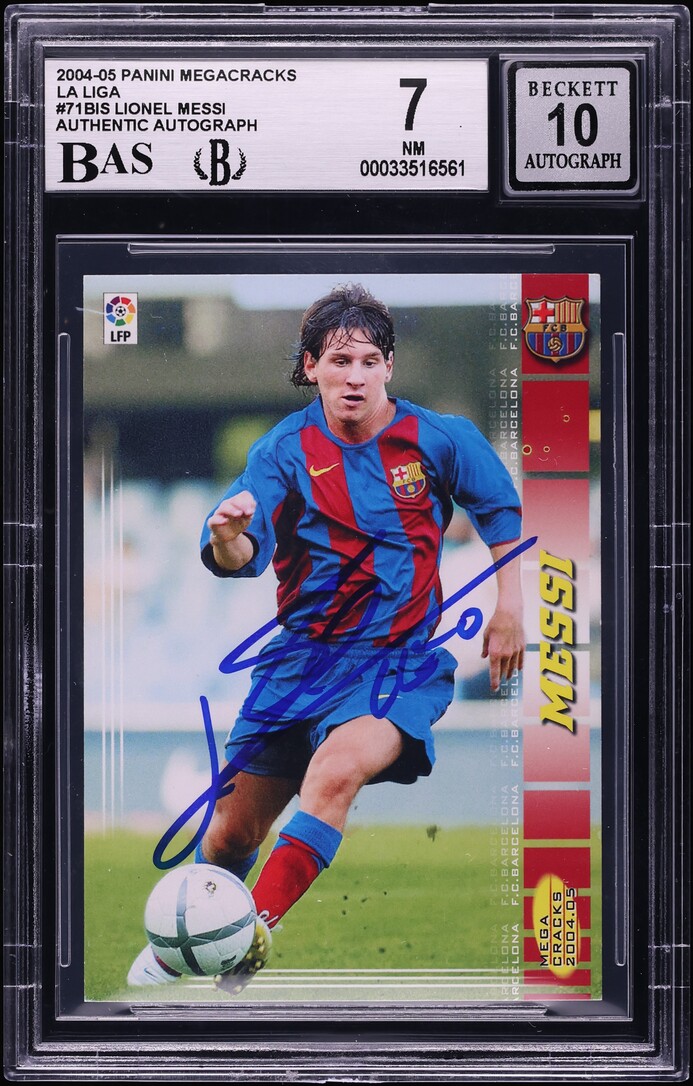 2004 Panini Sports Mega Cracks La Liga Lionel Messi ROOKIE AUTO #71 BAS BGS 7 NRMT
