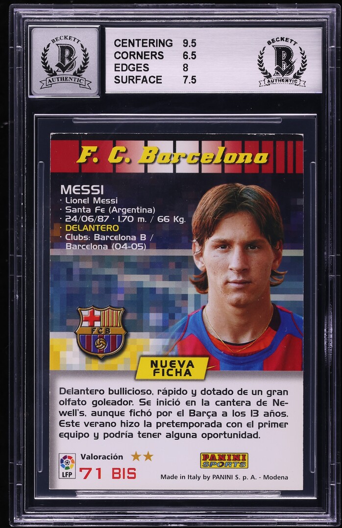 2004 Panini Sports Mega Cracks La Liga Lionel Messi ROOKIE AUTO #71 BAS BGS 7 NRMT