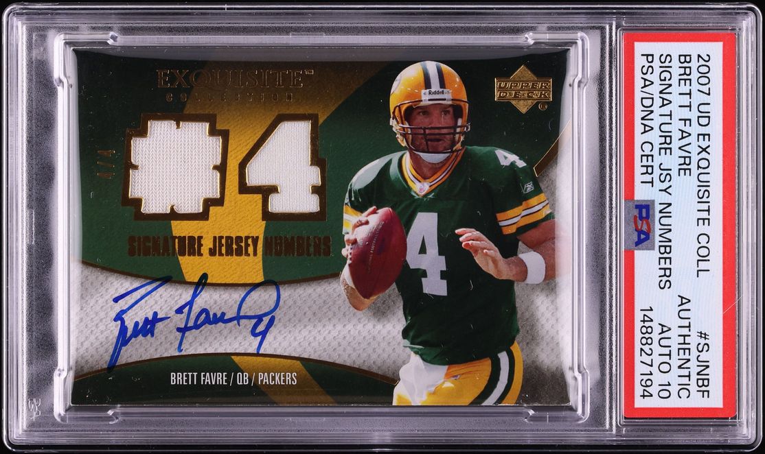 2007 Exquisite Collection Brett Favre PATCH AUTO DNA 10 JERSEY # 4/4 #SJN-BF PSA AUTH