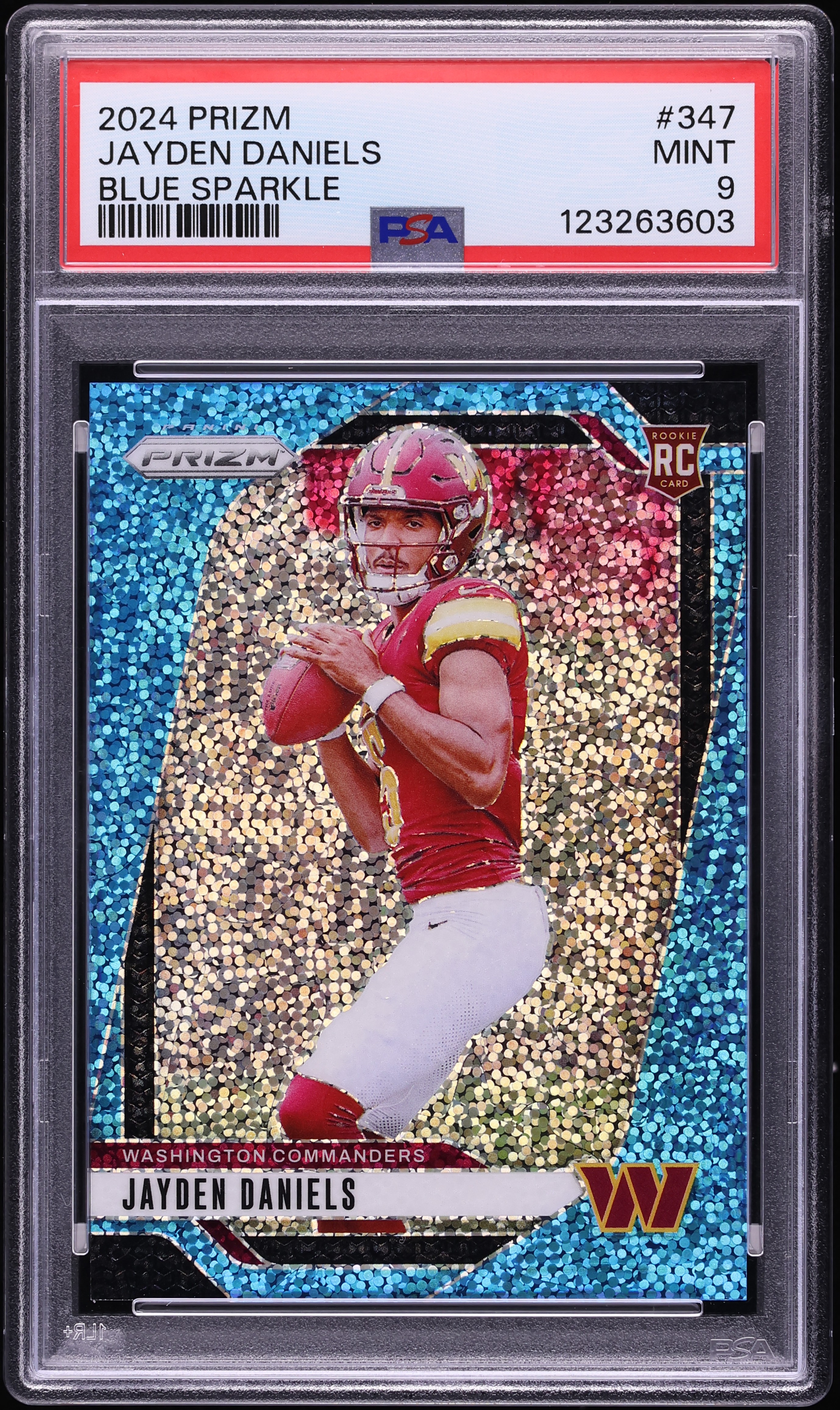 2024 Panini Prizm Blue Sparkle Jayden Daniels ROOKIE /96 #347 PSA