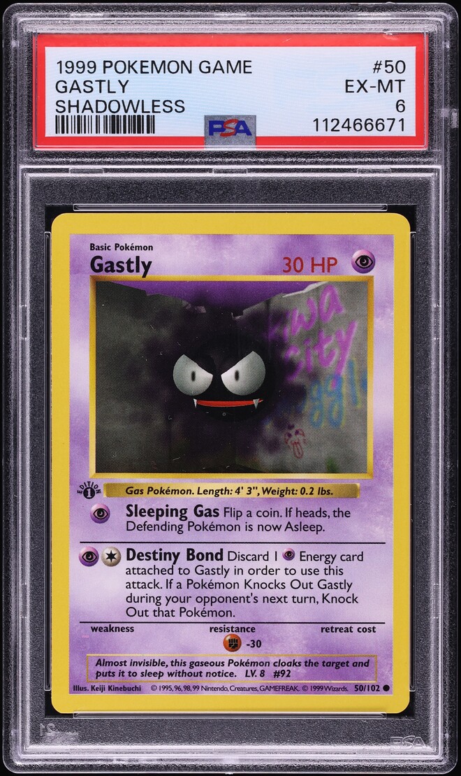 1999 Pokemon Base Set Shadowless Gastly #50 PSA 6 EXMT