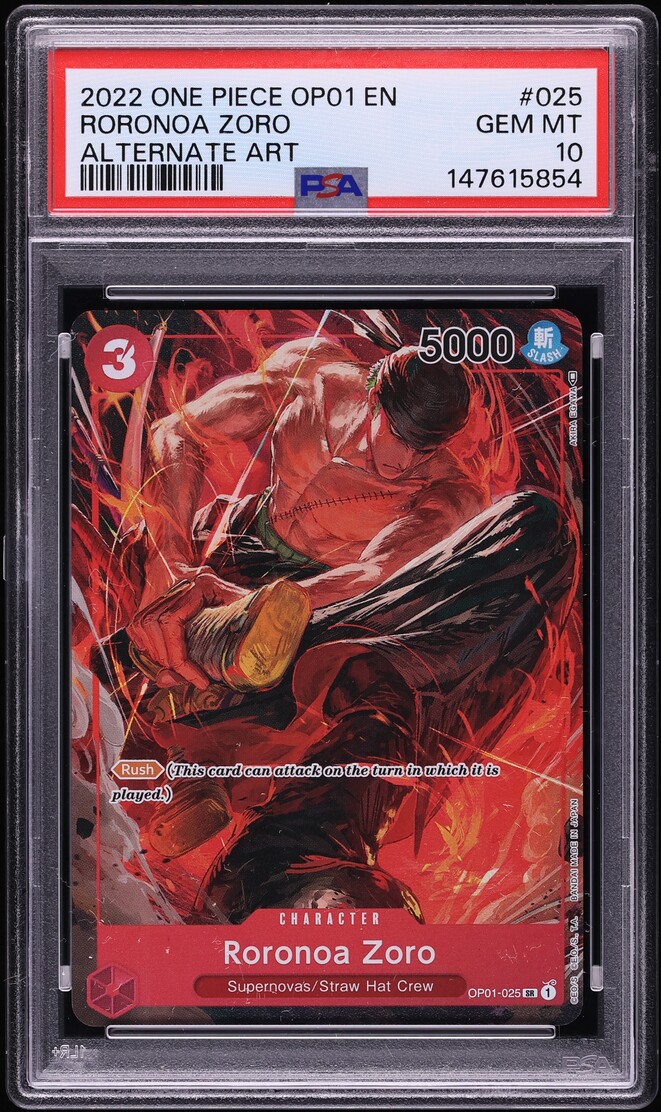 2022 One Piece Romance Dawn Alt Art SR Roronoa Zoro #OP01-025 PSA 10 GEM MINT