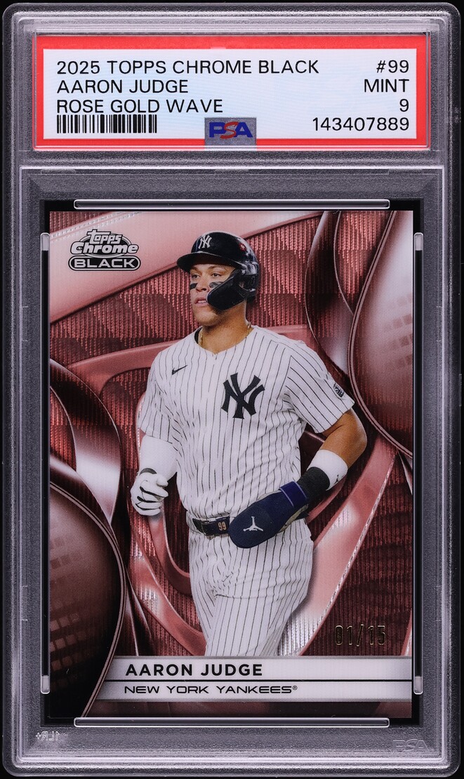 2025 Topps Chrome Black Rose Gold Wave Aaron Judge 1/15 #99 PSA 9 MINT