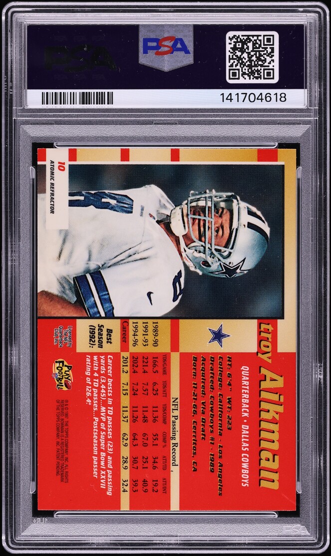 1997 Bowman's Best Atomic Refractor Troy Aikman #10 PSA 9 MINT