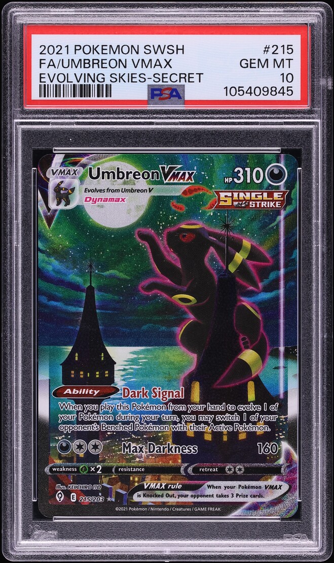2021 Pokemon Sword & Shield Evolving Skies Full Art Umbreon VMAX #215 PSA 10 GEM MINT - Main Image