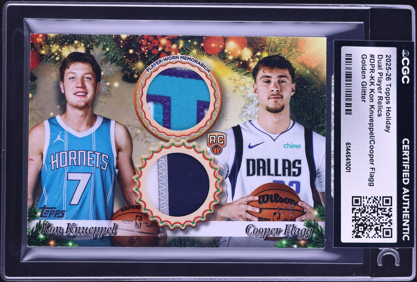 2025 Topps Holiday Golden Glitter Kon Knueppel Cooper Flagg ROOKIE PATCH 1/1 #DPR-KK CGC AUTH